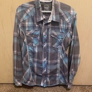 BKE Men's Plaid Button-Down Shirt in Gray & Blue